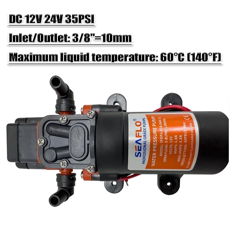 Miniaturowa elektryczna pompa wspomagająca 35PSI DC 12V 24V Marine membranowa pompa samozasysająca słoneczny prysznic myjnia samochodowa pompująca toaletę RV