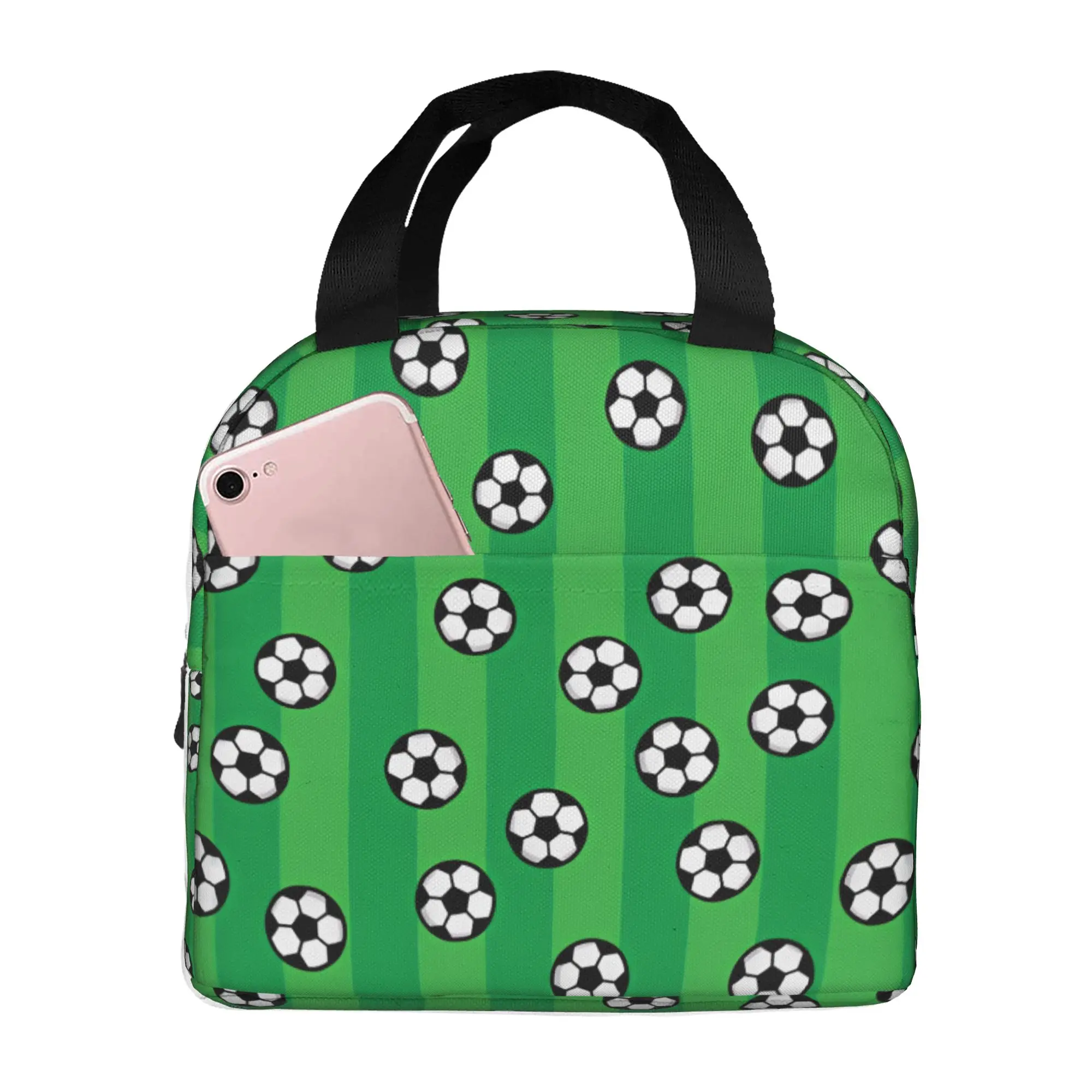 Sports Footbally Seamless Pattern Insulated Lunch Bag for School Office Soccerly  Resuable Cooler Thermal Bento Box Women Men