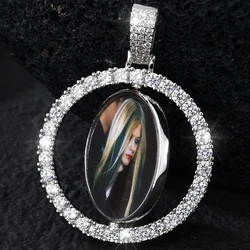Hip Hop Custom Made Photo Round Rotating Double-sided Iced Out Bling Cubic Zircon Necklace&Pendant For Men Jewelry Tennis Chain