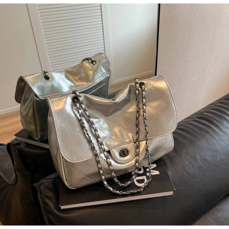 

MGJKTJ Large Capaci Diamond id Women's Crossbody Tote Bag 2024 New Summer Versatile oulder Chain Bag Casual Faion