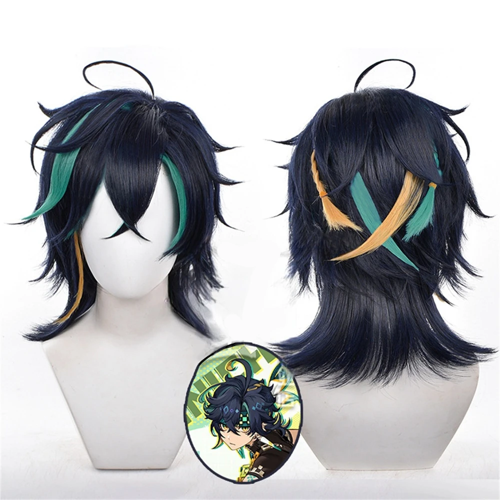 Kinich Wig Game Genshin Impact Men 40cm Short Hair Natlan Kinich Cosplay Halloween Wigs+ Free Cap
