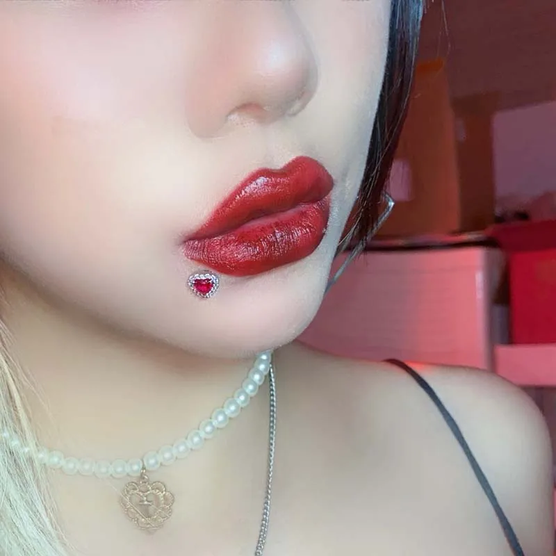 1PC CZ Heart Lip Piercing Labret Lip Ring Surgical Steel Body Piercing Medusa Monroe Daith Bites Zirconia Accessories