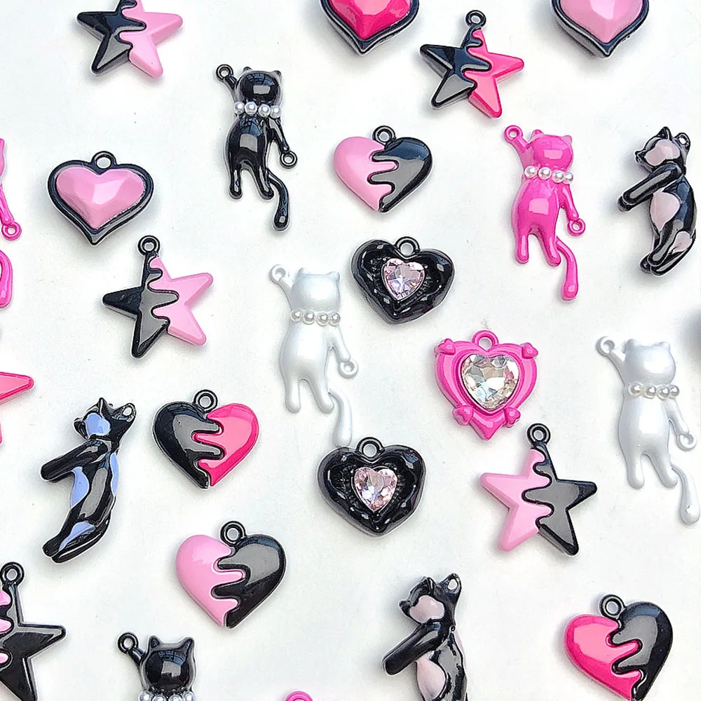 

Y2K Charms Jewelry Making Heart Star Cat Pendant DIY Splice Color Sweet Cool Handmade Bead Material Necklace Bracelet Connectors