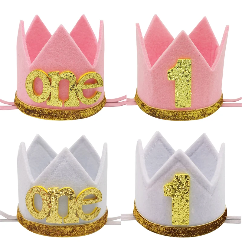 1Pcs non-woven One 1st 2nd 3rd Happy Birthday Crown Hat Headband Hairband Photo Props Baby Shower 1st Birthday Party Decoration