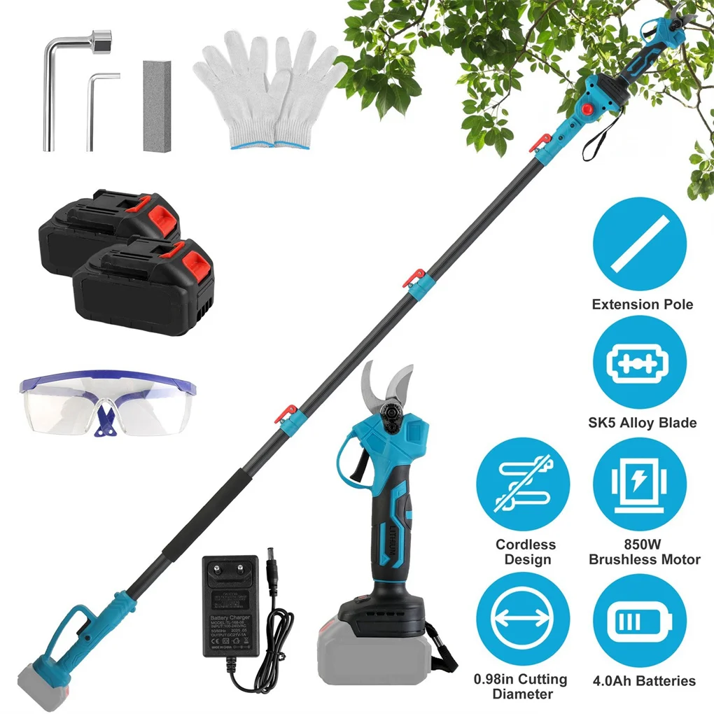 

2-in-1 Electric Pruning Shear with Pole - 850W Brushless Motor, 200min Run Time, 4.5-6.3ft Extension for Perfect for Hedges,