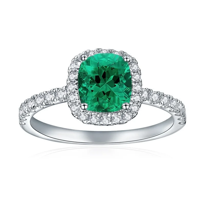 

ZFSILVER 925 Silver Fashion Luxury 1.5ct Cultivated Gemstone Emerald Square Ring Charms Women Wedding Party Jewelry Gift R3-0056