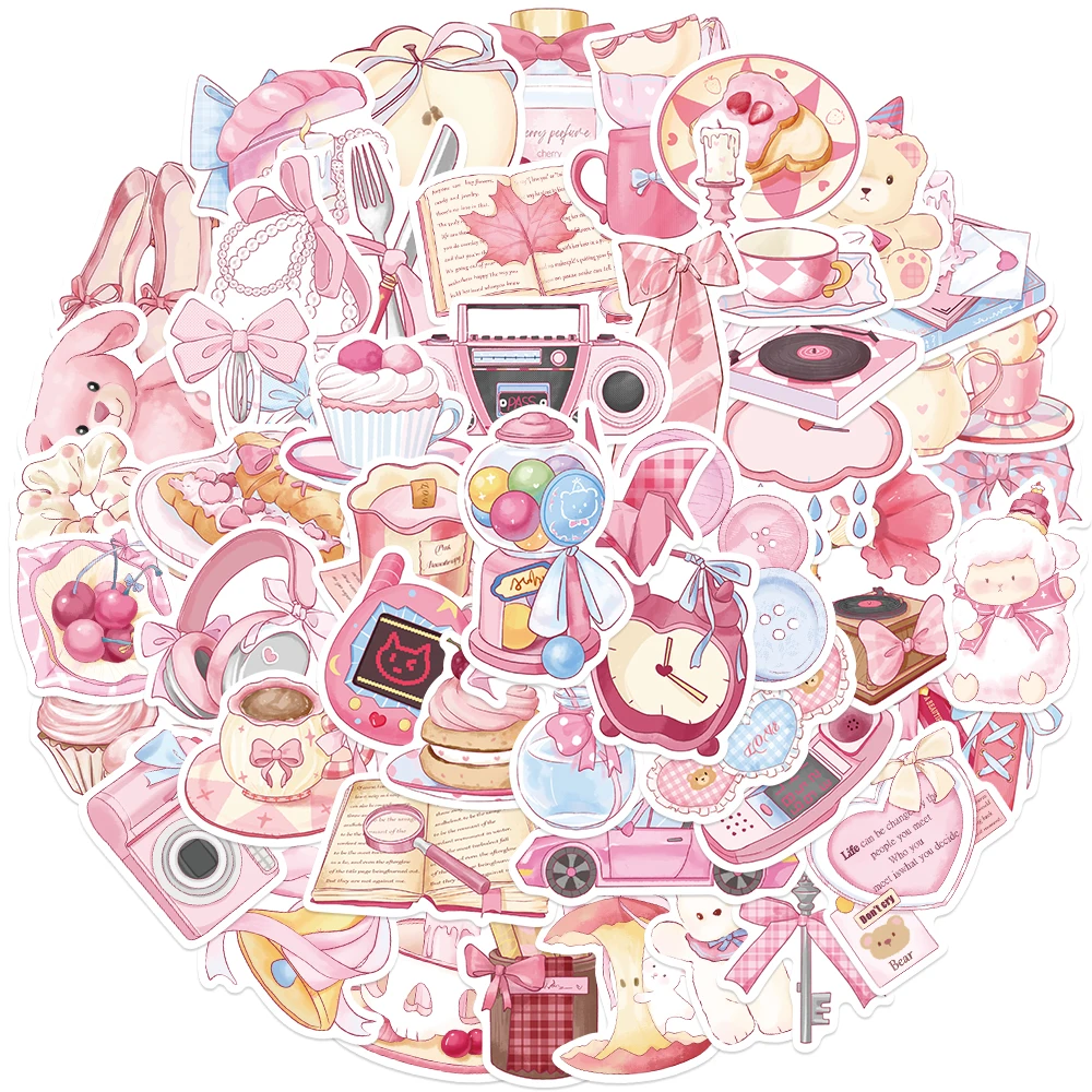 50pcs Pink Cute Sticker Aesthetic Cartoon Graffiti Decal For Laptop Luggage Guitar Scrapbook Stationery Phone PVC Sticker