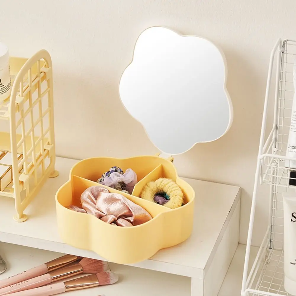 Light Luxury Flower Makeup Mirror Large Capacity Sweet Dresser Makeup Mirror With Dust-Proof Lid Multifunctional