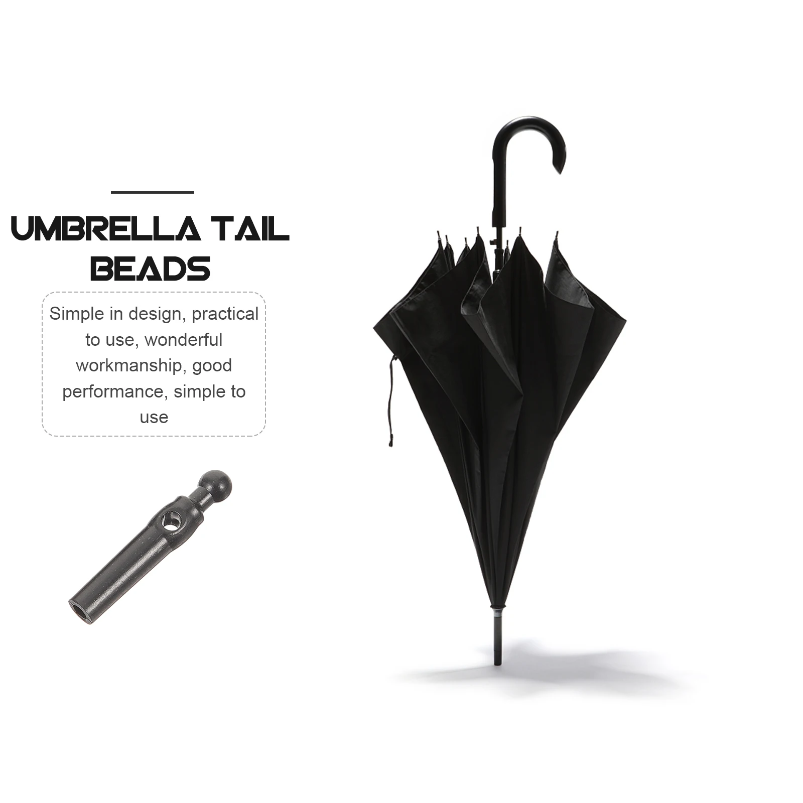 

10 Pcs 4mm Black Plastic Umbrella Tail Beads Replacement Bone Covers Durable Folding Umbrella Parts Accessories Long Handle