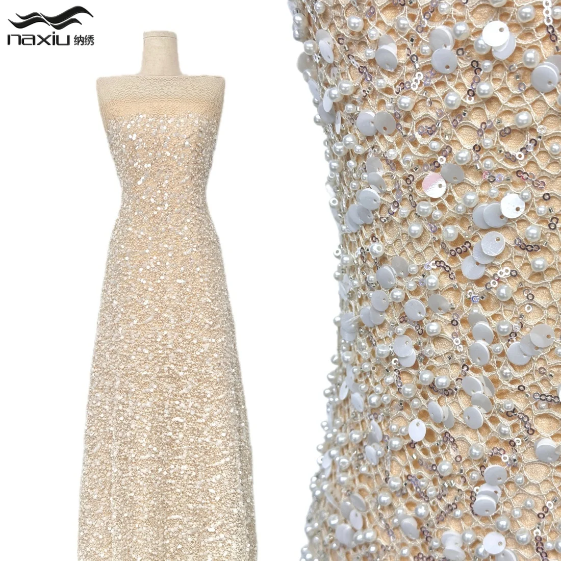 

Madison Luxury African Beaded Lace Bridal Fabric 2026 High Quality French Nigerian Sequins Tulle Material Ladies Wedding Dress