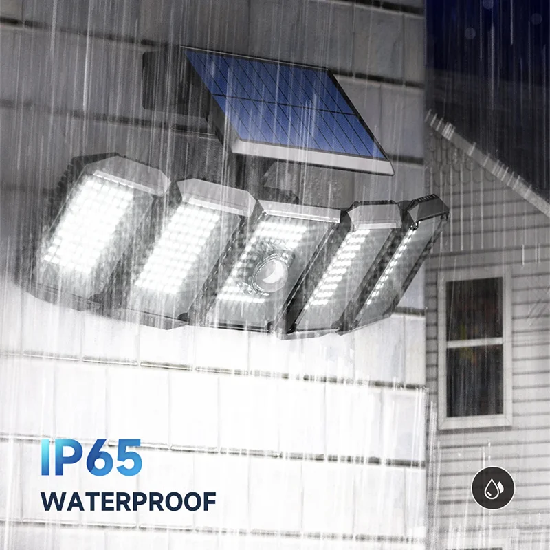 Paquete de 2 luces solares impermeables para exteriores, 300LED, 3 modos, Control remoto, reflector con Sensor de movimiento para ruas y patios