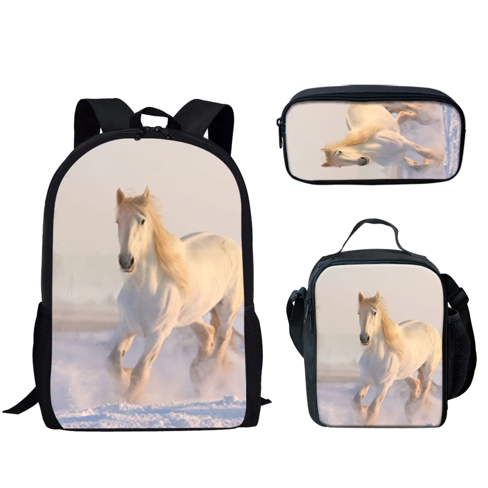 Running Wild Horse Pattern 3 Pcs School Bags Set for Teen Boys Girls School Bag Backpack Casual School Bag Lunch Bag Pencil Case