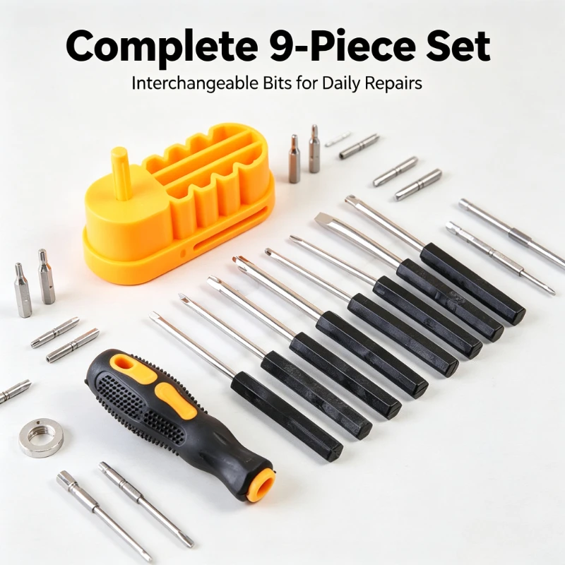 9-Piece Multifunctional Screwdriver Set,Various Interchangeable Heads for Mobile Phones Computers Daily Maintenance