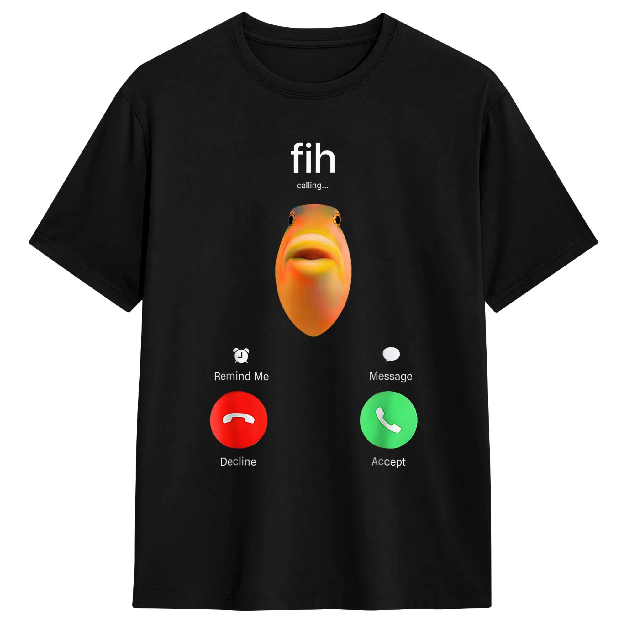 Oversized T-Shirt Summer Fih Calling Remind me Message Decline Accept Phone Call Fish Meme Trendy Cool T-Shirts Cotton Tee Shirt