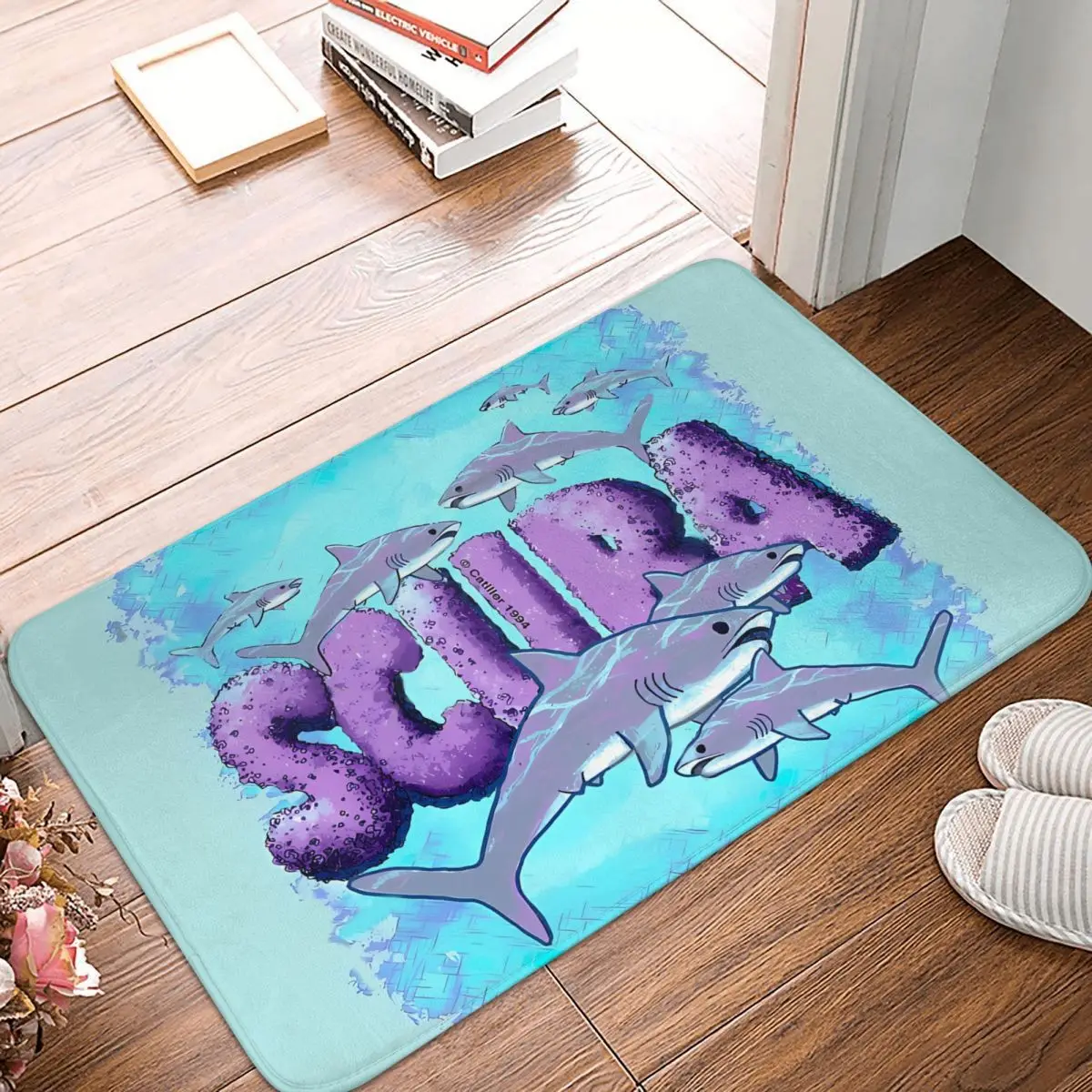 Shark Cute Scuba Dive Diver Diving Non-Slip Carpet Doormat Living Room Kitchen Mat Welcome Home Rug