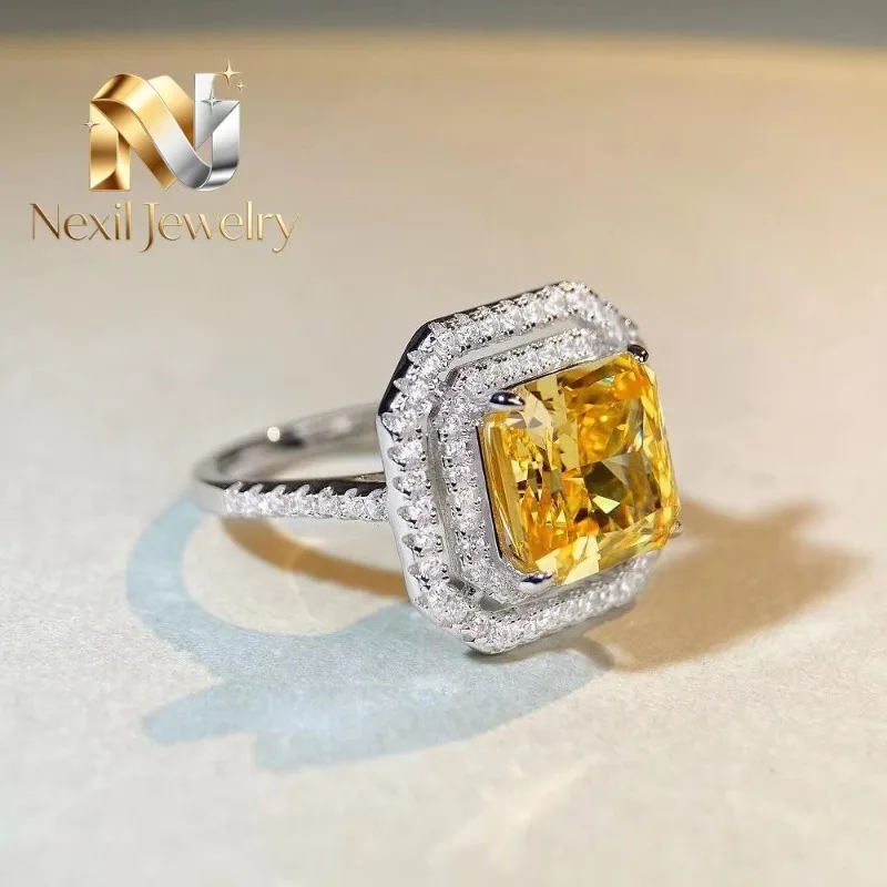 

Nexil Jewelry Luxury Solid Platinum PT950 Women's 5 karat Yellow Diamond Square Full Diamond Ring Raydean Cut Diamond Ring