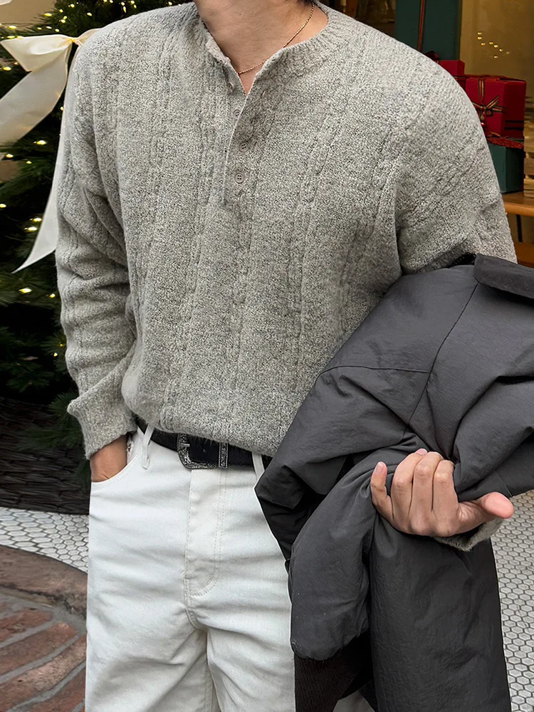 

Fur Collar Pullovers For Man Solid-Color Minimalist Regular Office Business Pure Simple Mature Male Peace Clean Neat Smart Boxy