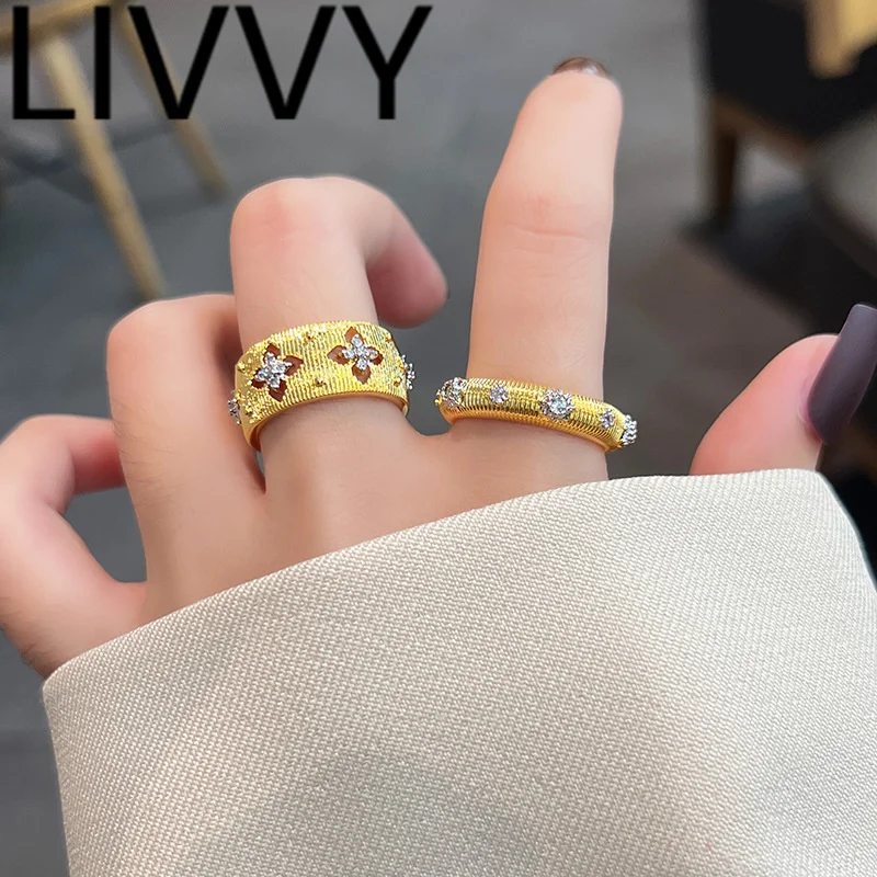 LIVVY Silver Color Geometry Zircon Adjustable Wide Rings For Women Simple Tredny Elegance Party Fine Jewelry Gifts