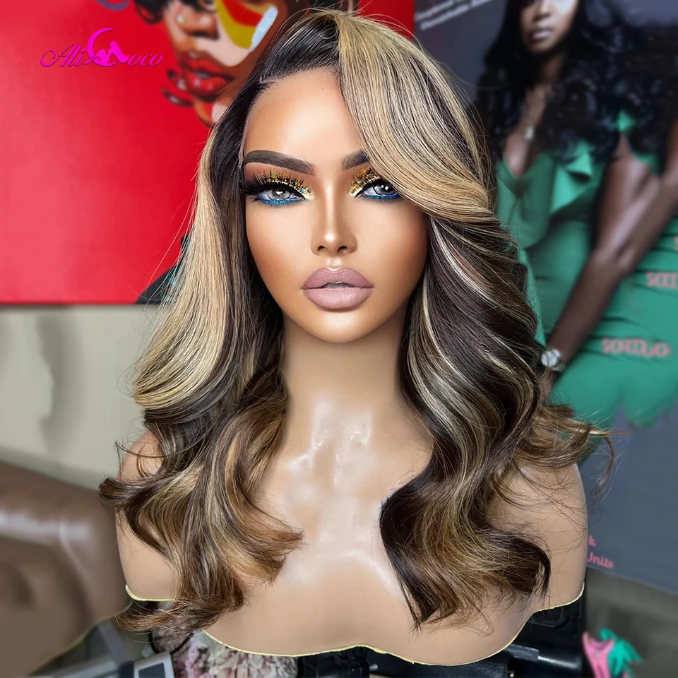 

13x6 Highlight Lace Front Wig Human Hair 200 Density 13X4 Body Wave Lace Frontal Wigs Human Hair Brown Colored Transparent