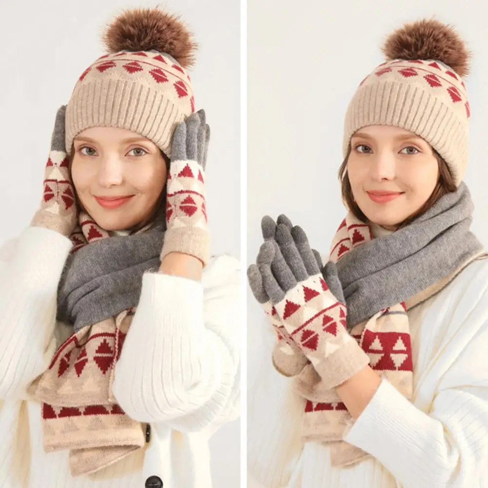 Women Winter Hat Scarf Gloves Set Stylish Winter Knit Hat Gloves Scarf Set for Women Cold-proof Comfortable for Her for Women