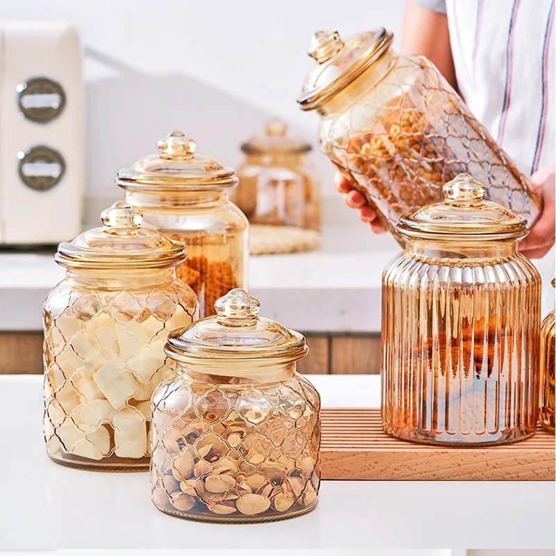 

Glass Airtight Jars Kitchen Food Grade Storage Box Storage Jar Amber Glass Bottle Kitchen Organizer Glass Container