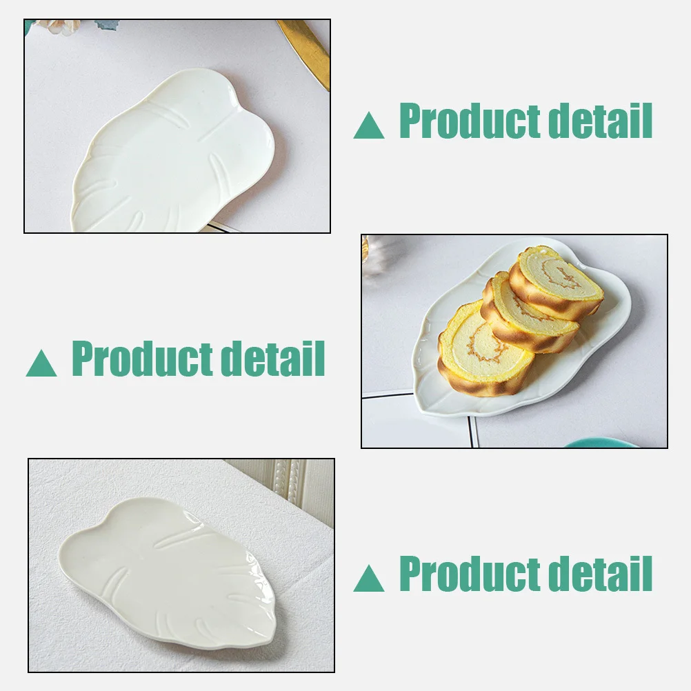 

Leaf Shaped Ceramic Appetizer Plate Fine Workmanship Smooth Surface Multi-Use Food Serving Plate Leaf Shaped Dish