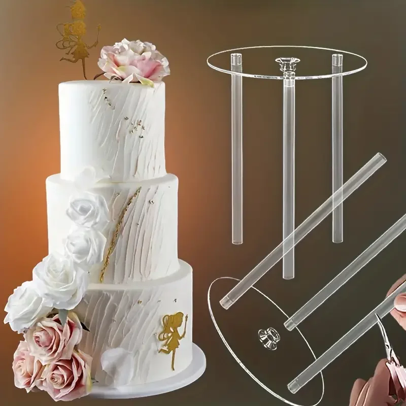 Cuatro tamaños para elegir, kit de apilamiento de niveles de pastel reutilizable con placas separadoras y varillas de pasadores, perfecto para bodas y hornear - K