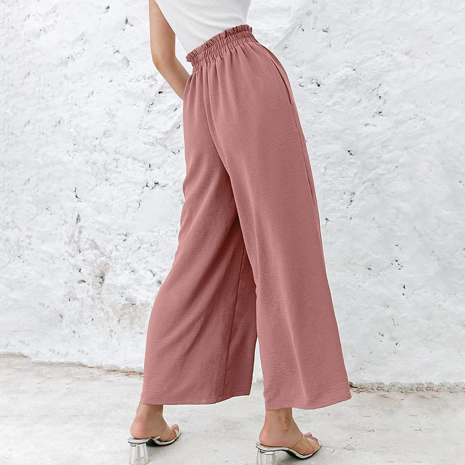 Womens Wide Leg Palazzo Pants High Waisted Pant Pleated Tan Dress Pants for Women Business Casual Womens Pants with Stretch