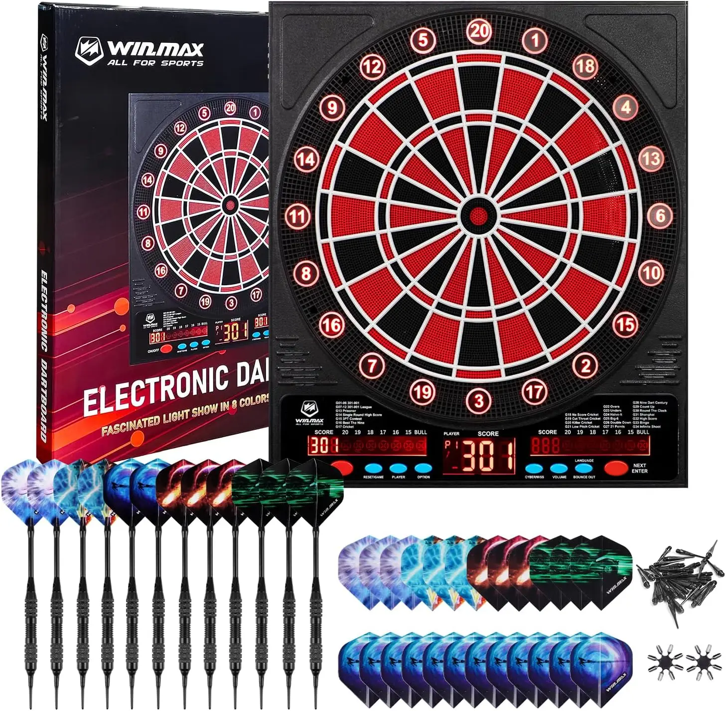 

Electronic Dart Board, LED Display Automatic Scoring Dartboard Sets for Adults with 12 Darts 100 Soft Tips, Dart Board E