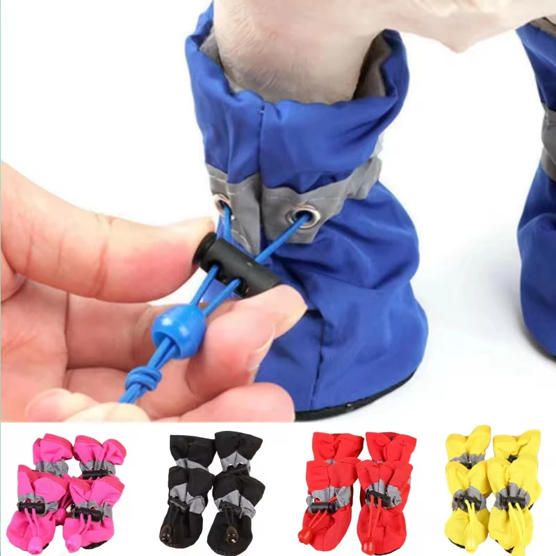 4pcs/set Pet Dog Rain Boots Waterproof Shoes Anti-slip Footwear for Small Cats Dogs Puppy Dog Pet Booties Pet Paw Accessories