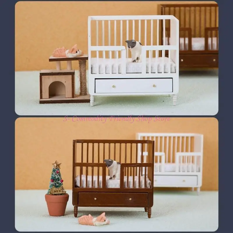 85AE Realistisches Mini-Kinderbett, Holzmöbel, Puppenhaus, Kinderzimmer, Dekoration, 1/12