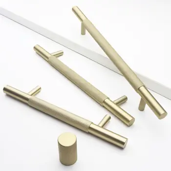 Luxusní vroubkované úchytky pro šatní skříně, černé zlato, stříbro, kartáčované úchytky pro skříňky, hliníkové reliéfní úchytky pro kuchyňské skříňky 10 nejlepší prodej úchytky a knoflíky zásuvek v kartáčované zlaté barvě - №8