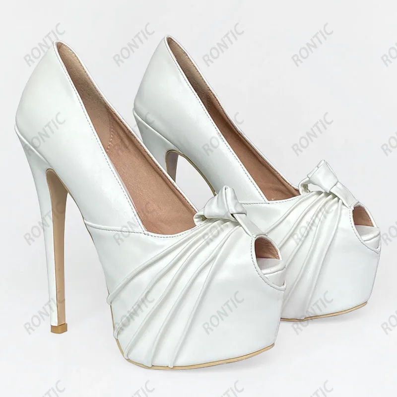 Rontic Handmade Women Platform Pumps Popular Ultra High Heels Peep Toe Gorgeous Gold Silver Party Cosplay Shoes US Size 5-20
