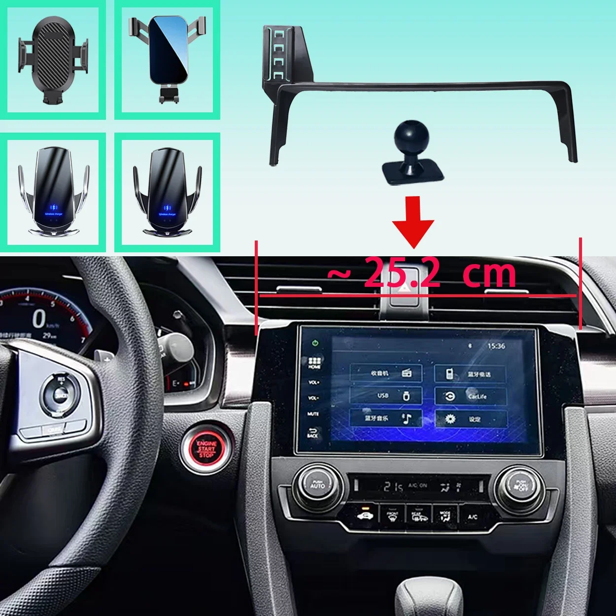 

Car Phone Holder For Honda Civic 10th 2016 2017 2018-2020 2021 Mobile Phone Support Car Mounts Wireless Charging Accessories