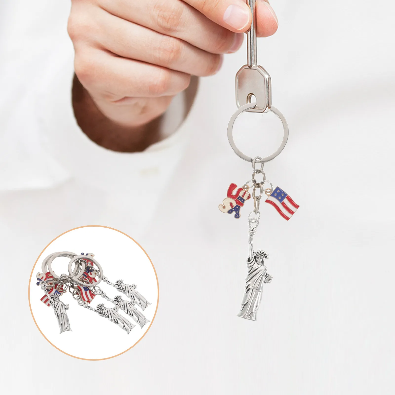 4Pcs Independence Day 2026 Keychains American Flag Statue of Liberty Metal Souvenir Patriotic Travel Car Key Holder