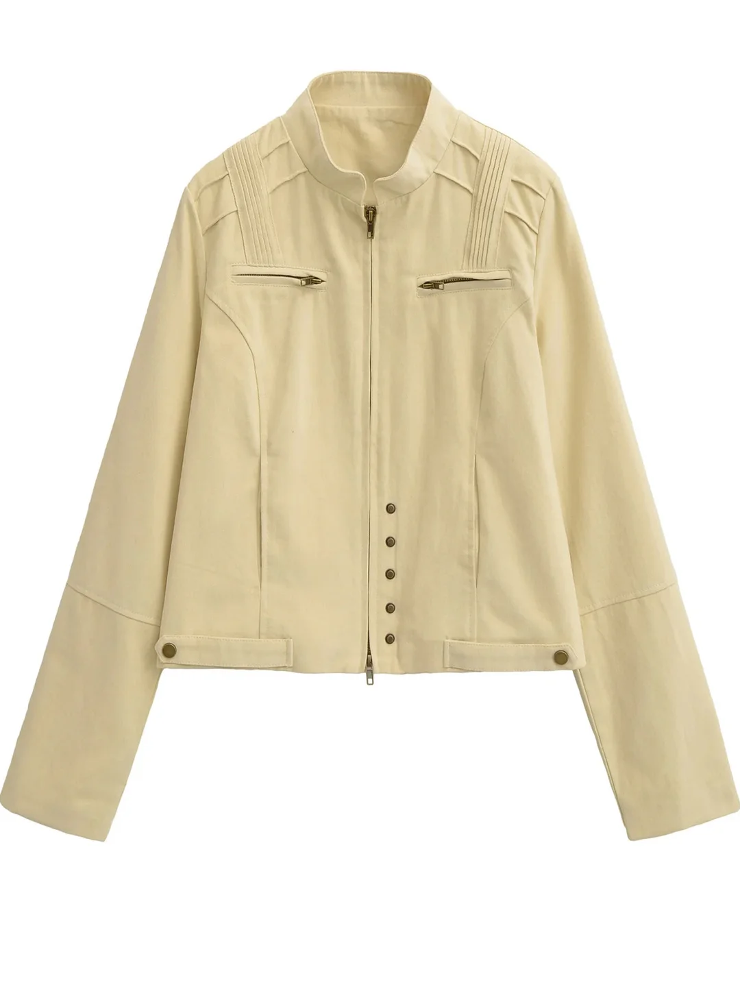 

Casual Loose Fit ort Women's Workwear Jaet Stand Collar Multi ket Slimming Zipper Cardigan Sle Outerwear