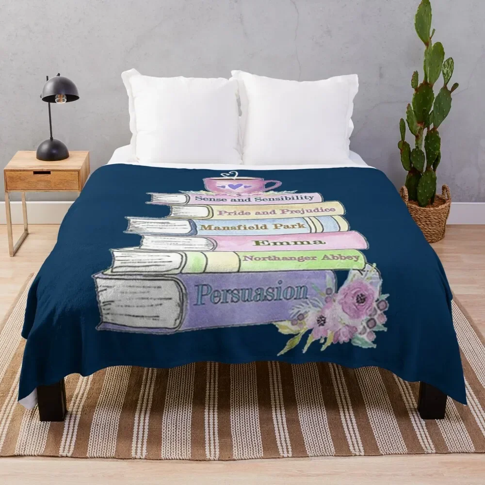 

Jane Austen Book Stack Pride and Prejudice Literary Quotes Book Club Throw Blanket Thins Decorative Sofa Blankets