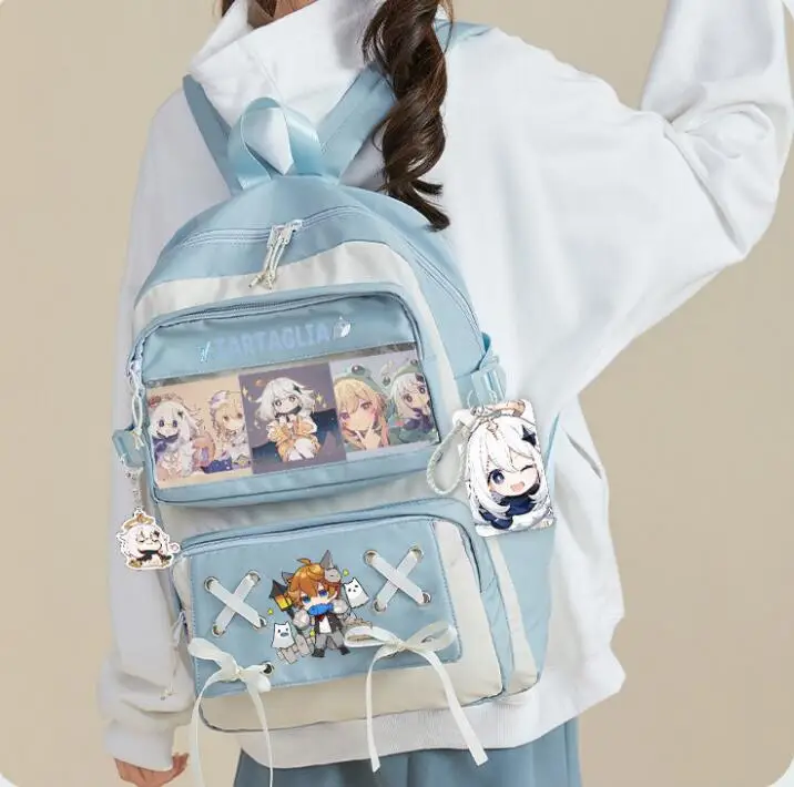 Genshin Impact Pain Badge Transparent Backpack Anime Book Bag Laptop School Travel Girls Boys Rucksack Cartoon Gift