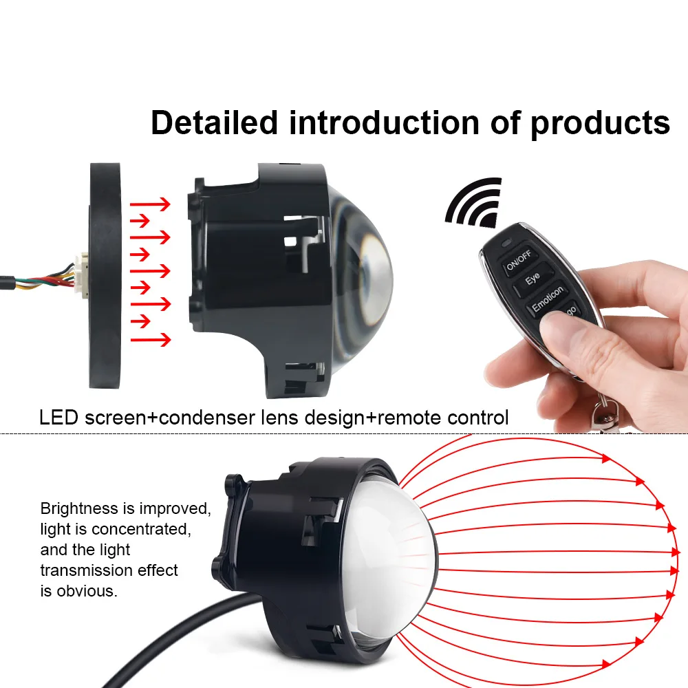 3-inch Car LED Dynamic Devil\'s Eye Lenses Headlights With Remote Control Multi Modes Angel Eyes Devil Eyes Retrofit Kit For Car