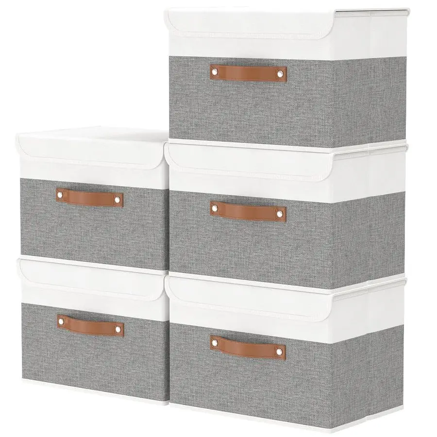 

Большой ящик для хранения с крышкой, контейнеры для гардероба из льняной ткани, складной органайзер для полотенец, одежды, 17,7 x 11,8 x 11,8 дюймов