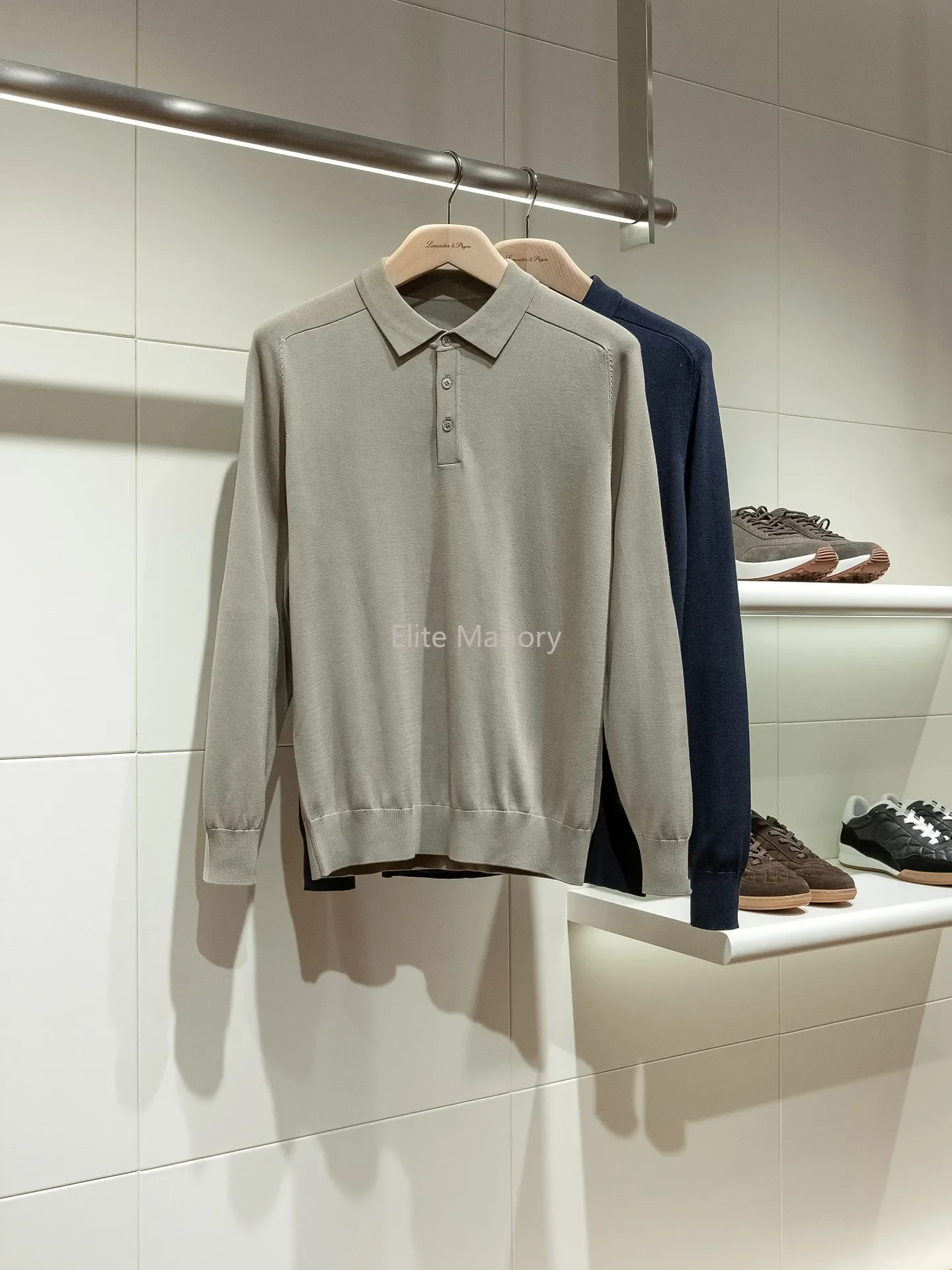 

[Italian Elegant Old Money] Lesersan Silk Cotton Blended Long Sleeve Lapel Knitted POLO Shirt
