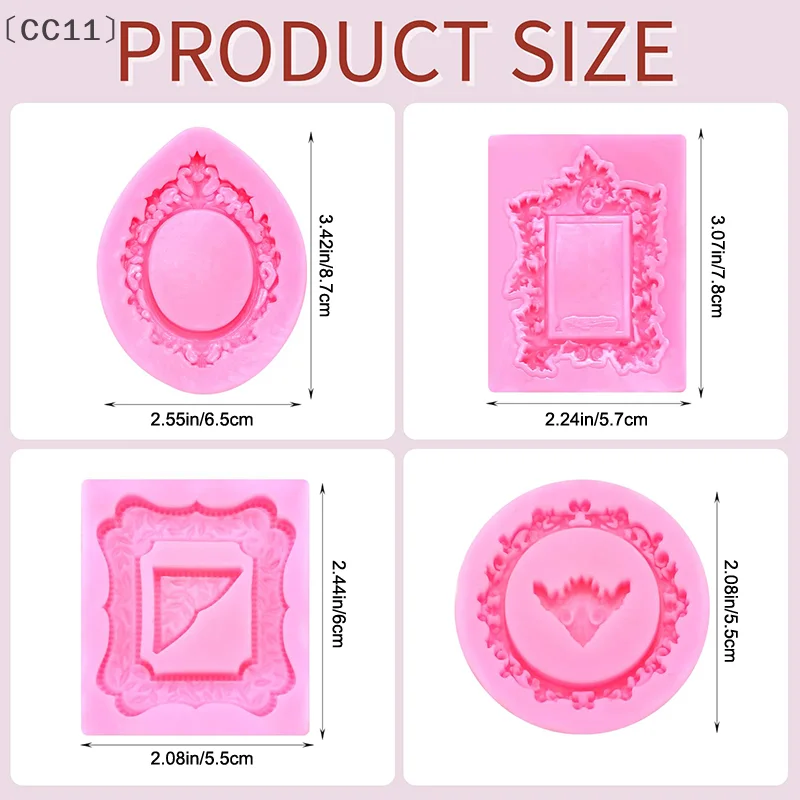 〔CC11〕4Pcs Silicone Frame Molds For Chocolate, Mini Air Dry Clay Molds, Polymer Clay Molds, Photo Frame Molds