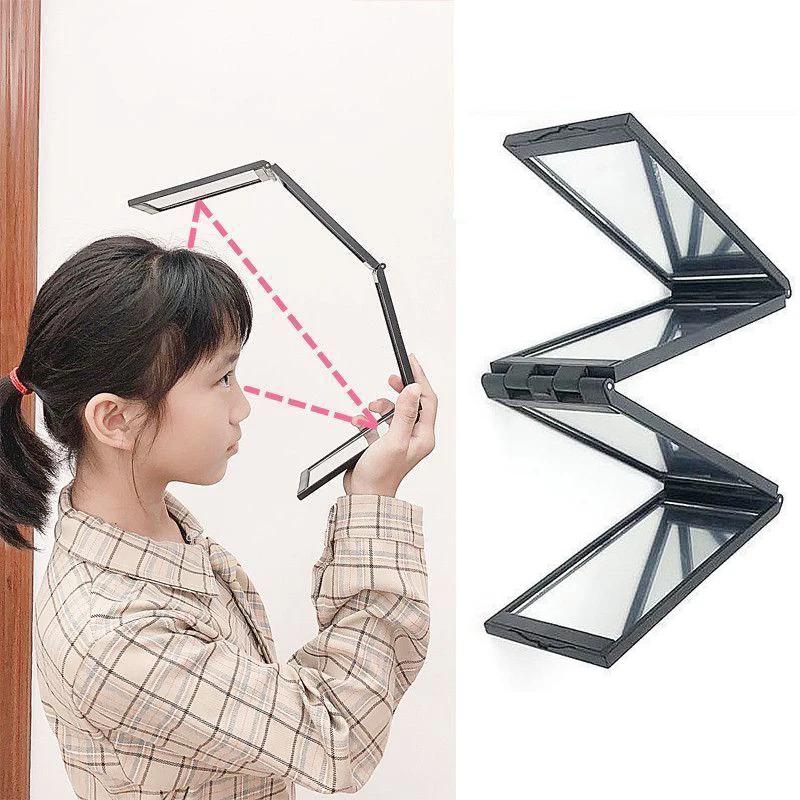 Retractable ปรับ Trifold กระจก Self Hairdressing โกนหนวดแต่งหน้าสามพับกระจกแฮนด์ฟรี DIY เครื่องมือตัดผมอุปกรณ์เสริม