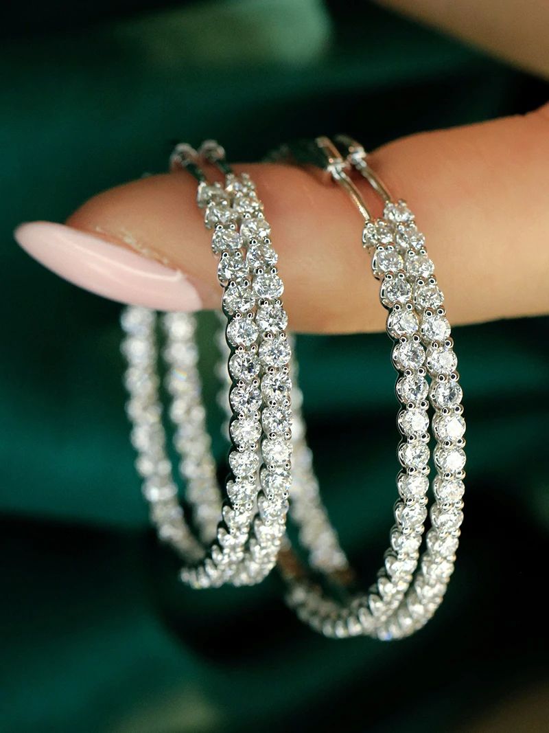 KUGG 100% pendientes de oro blanco de 18K estilo de moda de lujo pendientes de aro de diamante Natural Real para mujer joyería de fiesta alta