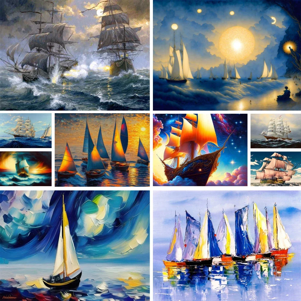 

581997 Landscape Sailboat Ocean Painting By Numbers Complete Kit Acrylic Paints 40*50 Canvas Painting Loft Wall Picture