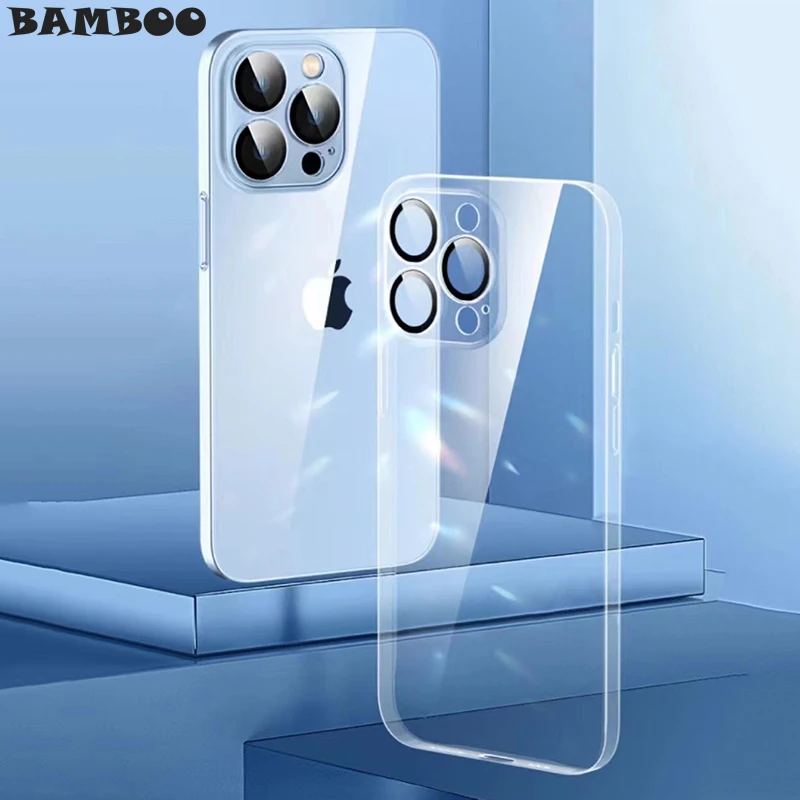

Ultra Thin Slim HD Transparent Hard PC Phone Case for iPhone 13 12 MINI 11 Pro Max With Glass Camera Protection Clear Cover Capa