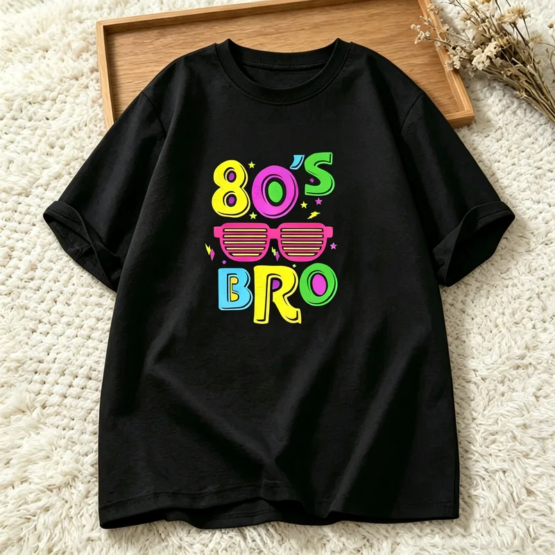 Vintage 80s Bro Unisex Tee for Men Women Retro 1980s Nostalgic Neon Sunglass Graphic Short Sleeve T‑Shirt Casual Outfit Y2k Top