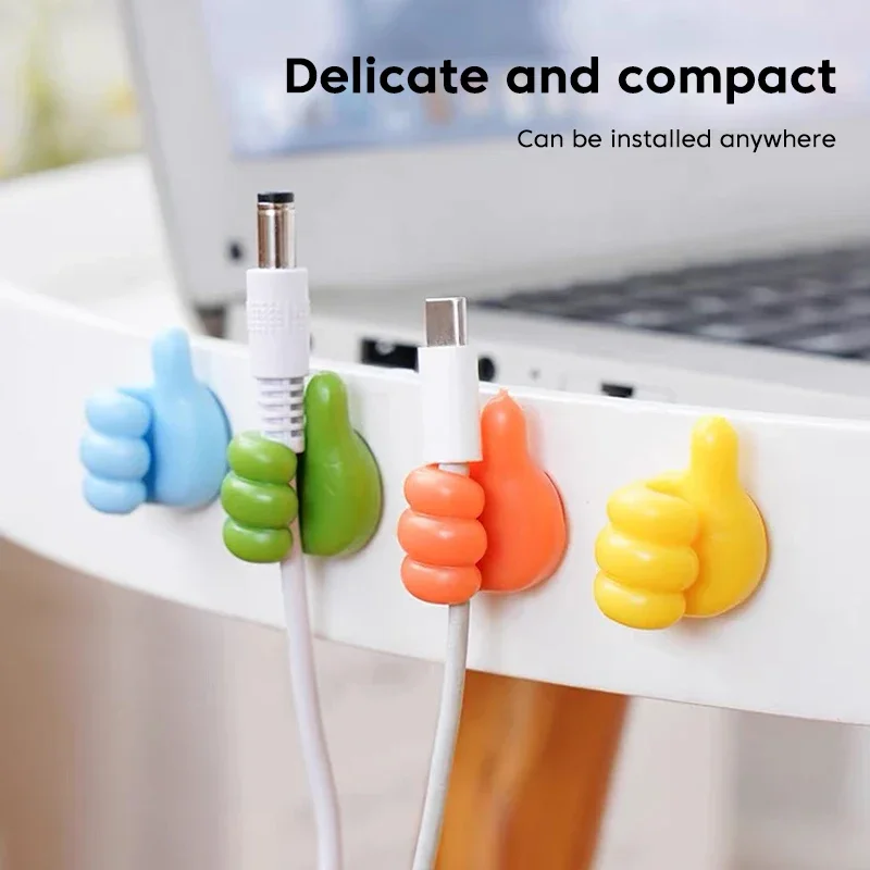 Self-Adhesive Wall Decoration Hook Creative Silicone Thumb Key Hanger Hook Home/Office Data Cable Clip Wire Desk Organize