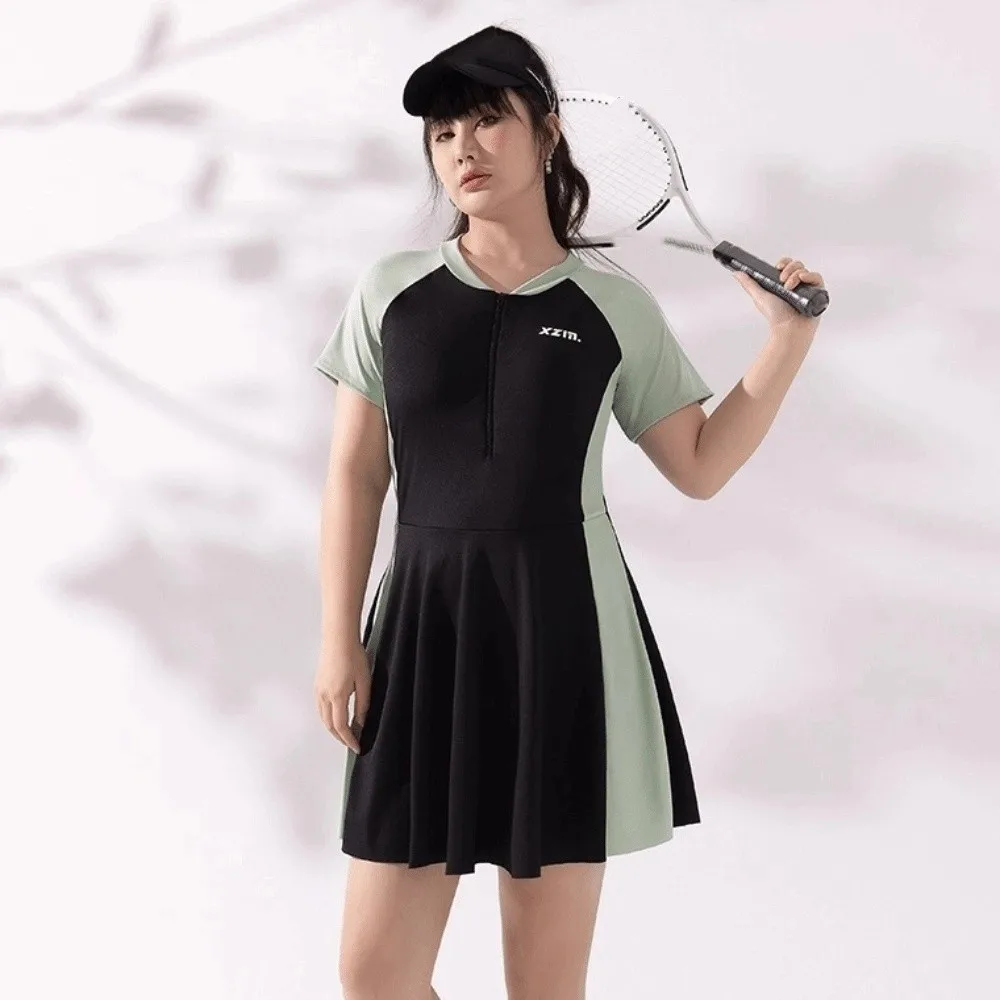 Beachwear Short Sleeve Swimsuit Sun Protection Loose Bikini Women Bathing Suit Blue Green Beachwear Clothings Swimwear Skirt