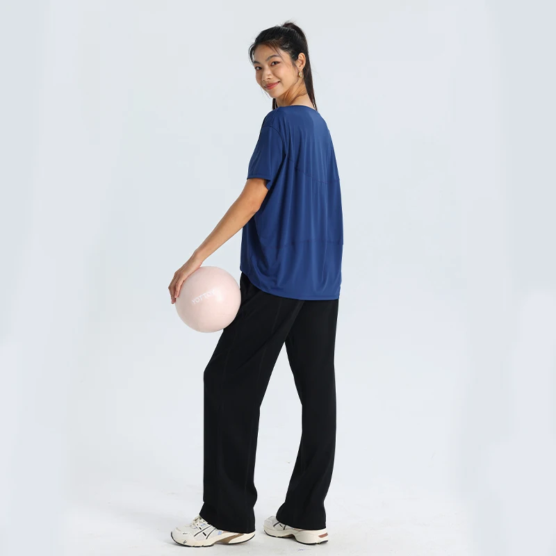 Women's Casual Oversized T-Shirts Boat Neck Short Sleeve Workout Basic Tee Tops Sports Gym Workout Tops Yoga Running Clothing